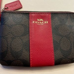 Coach signature red and brown wristlet wallet
